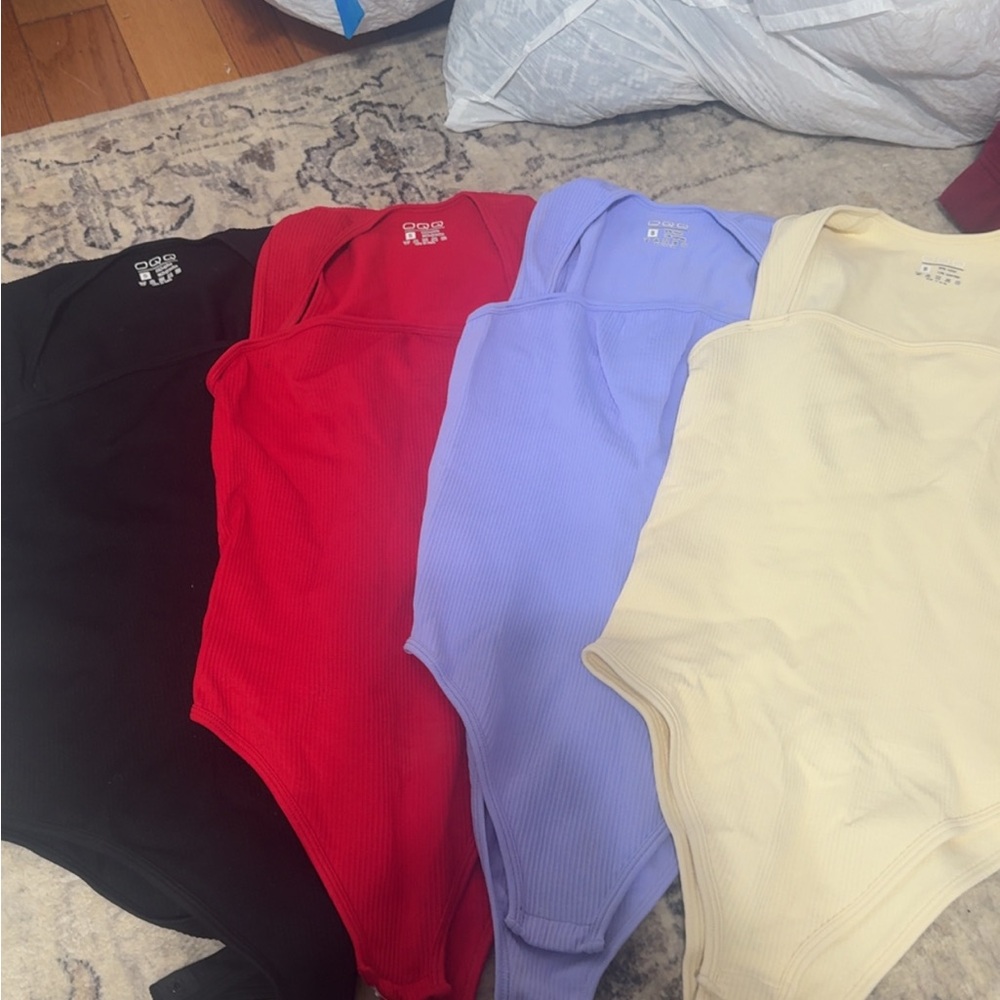 Cozy Ribbed Bodysuit Set - Black, Red, Lavender, Cream